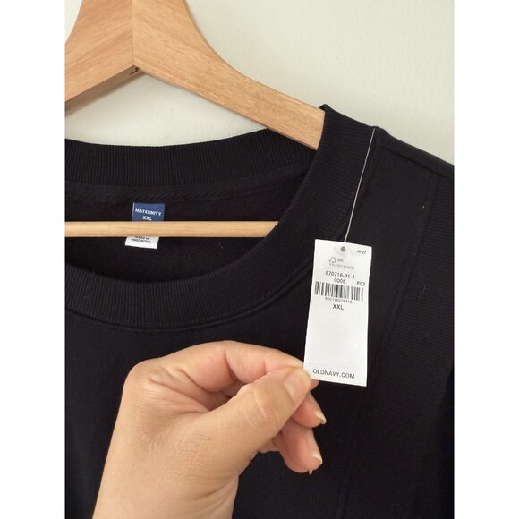 Old Navy Maternity Black Overlap Long Sleeve Sweatshirt Tunic Cozy Lounge NWT 2x - Picture 7 of 8
